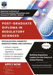 Executive Post-Graduate Diploma in Regulatory Sciences (CMC) – NIPER Mohali Launches a First-of-Its-Kind Industry-Focused Program (2026)